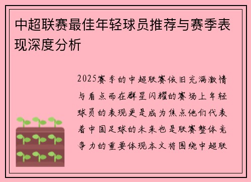中超联赛最佳年轻球员推荐与赛季表现深度分析