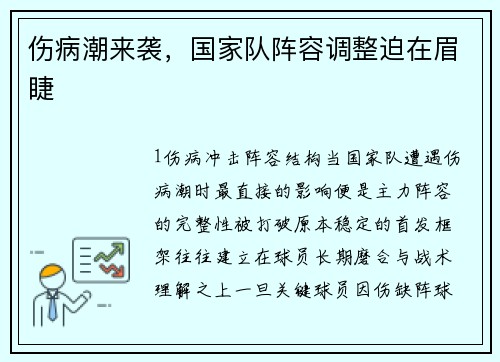 伤病潮来袭，国家队阵容调整迫在眉睫